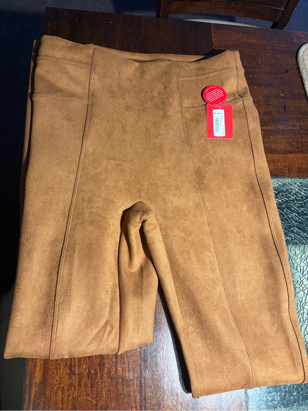 Suede-Look Ponte Leggings in Camel